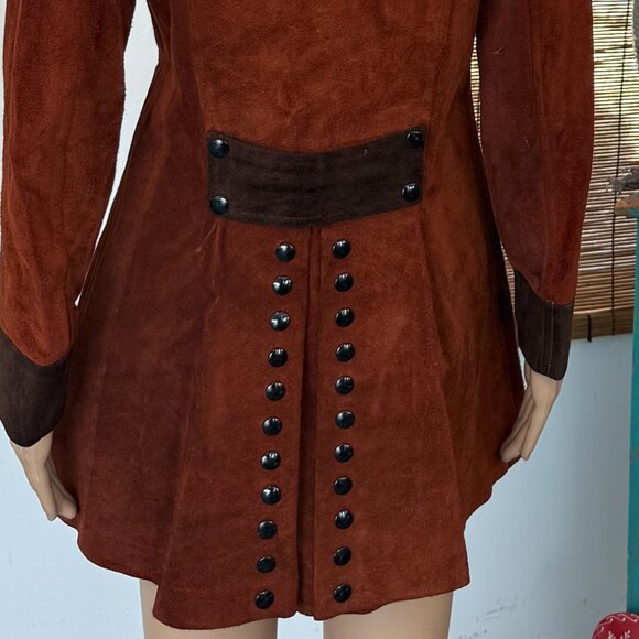 Vintage~60s 70s Suede/Leather 2 Tone BUTTON DETAIL~Penny Lane Coat - Picture 2 of 14